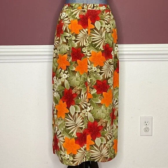 Joan Leslie tropical floral print midi skirt 10P - Picture 3 of 3